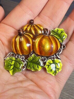 AJC Vintage Pumpkin Brooch Enamel Fall Harvest Pin